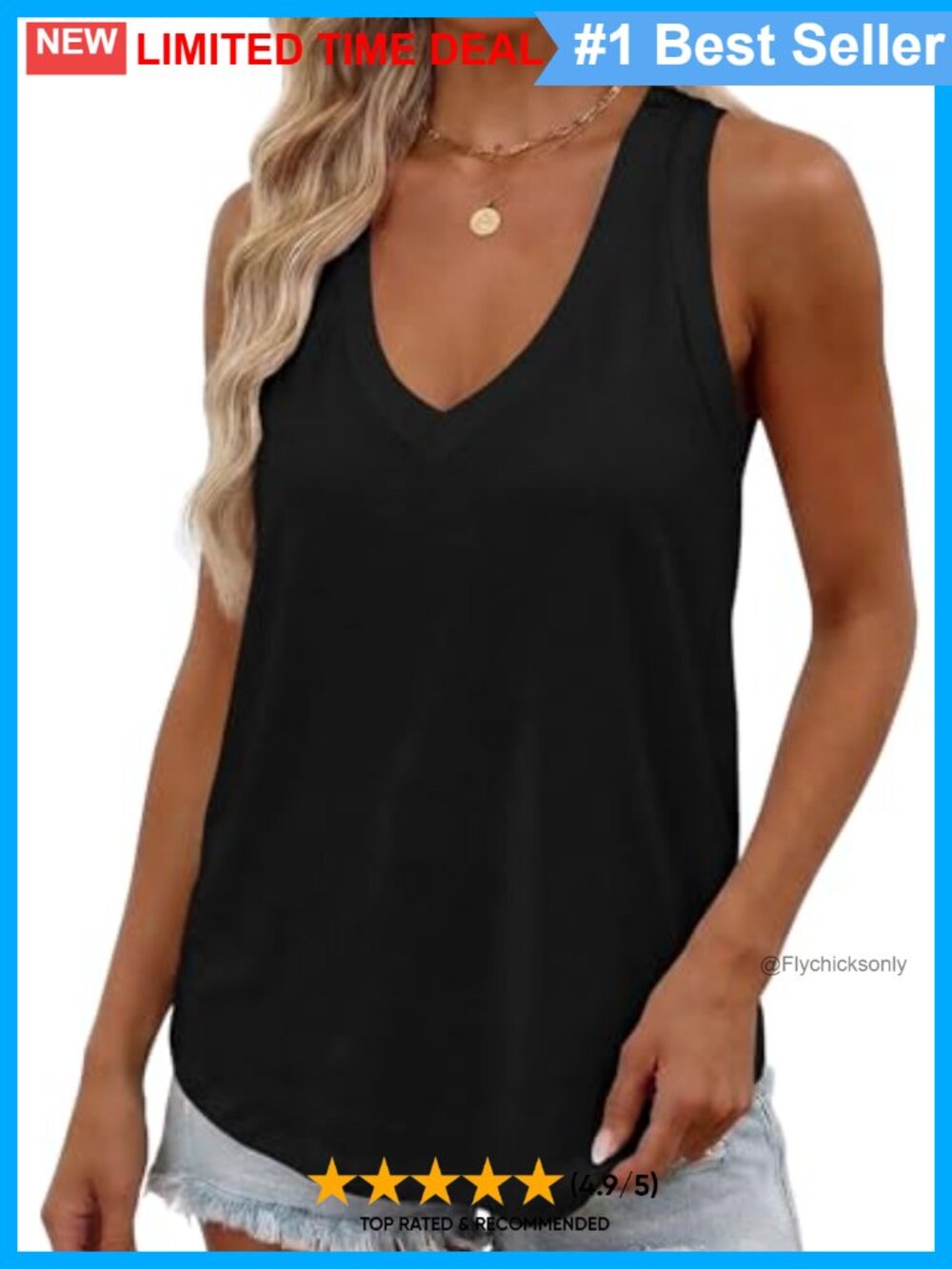 Women's Deep V-Neck Sleeveless Tank Top Loose Fit Flowy Summer Shirt